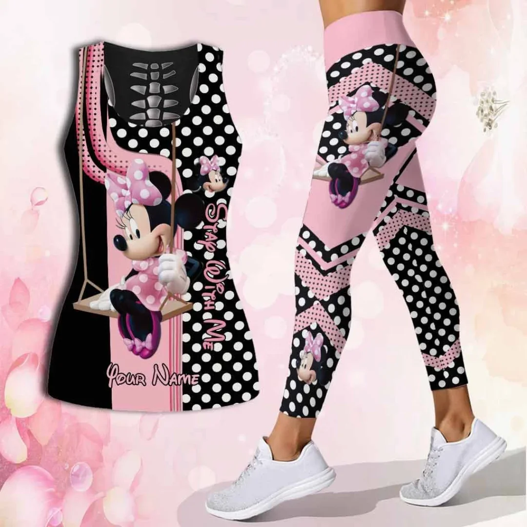 

Disney Minnie Mouse Women's Hollow Vest + Women's Leggings Yoga Suit Fitness Leggings Sports Suit Disney Tank Top Legging Set