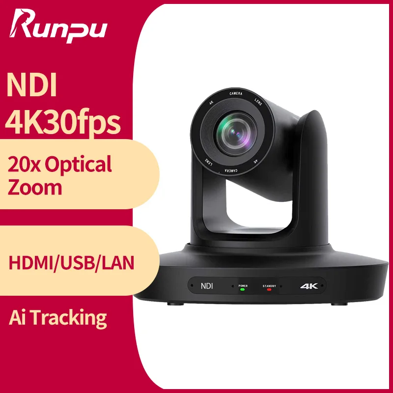 Ai-Auto Tracking 4K PTZ NDI Conference Camera 20x Optical Zoom HDMI USB IP Live Streaming Camera For Business Events Youtube Obs