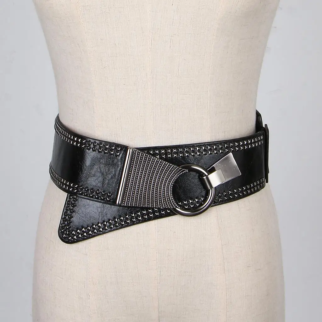 حزام خصر عريض قابل للتمدد للنساء مع إبزيم معدني، حزام فاخر لحفلات الملابس والارتداء الكاجوال #4