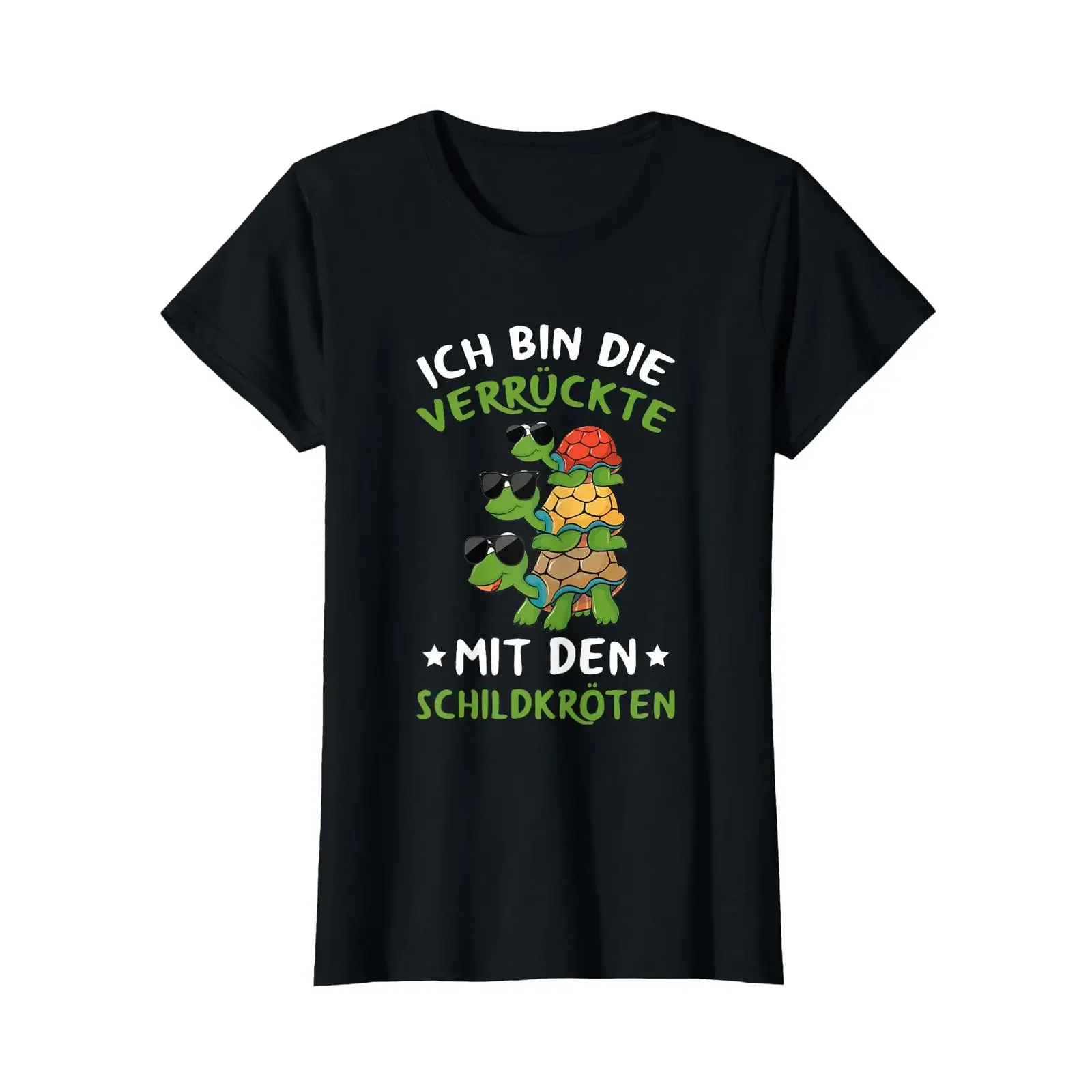 T-shirt pour femme avec texte allemand Ich Bin Die Verrückte Mit Den Turtles, style vintage délavé, graphique unisexe tendance