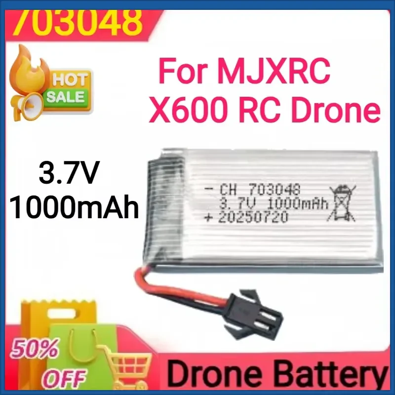3.7V 1000mAh 25C 703048 Lipo Battery with JST/SM/Air-to-air Plug for MJXRC X600 RC Drone