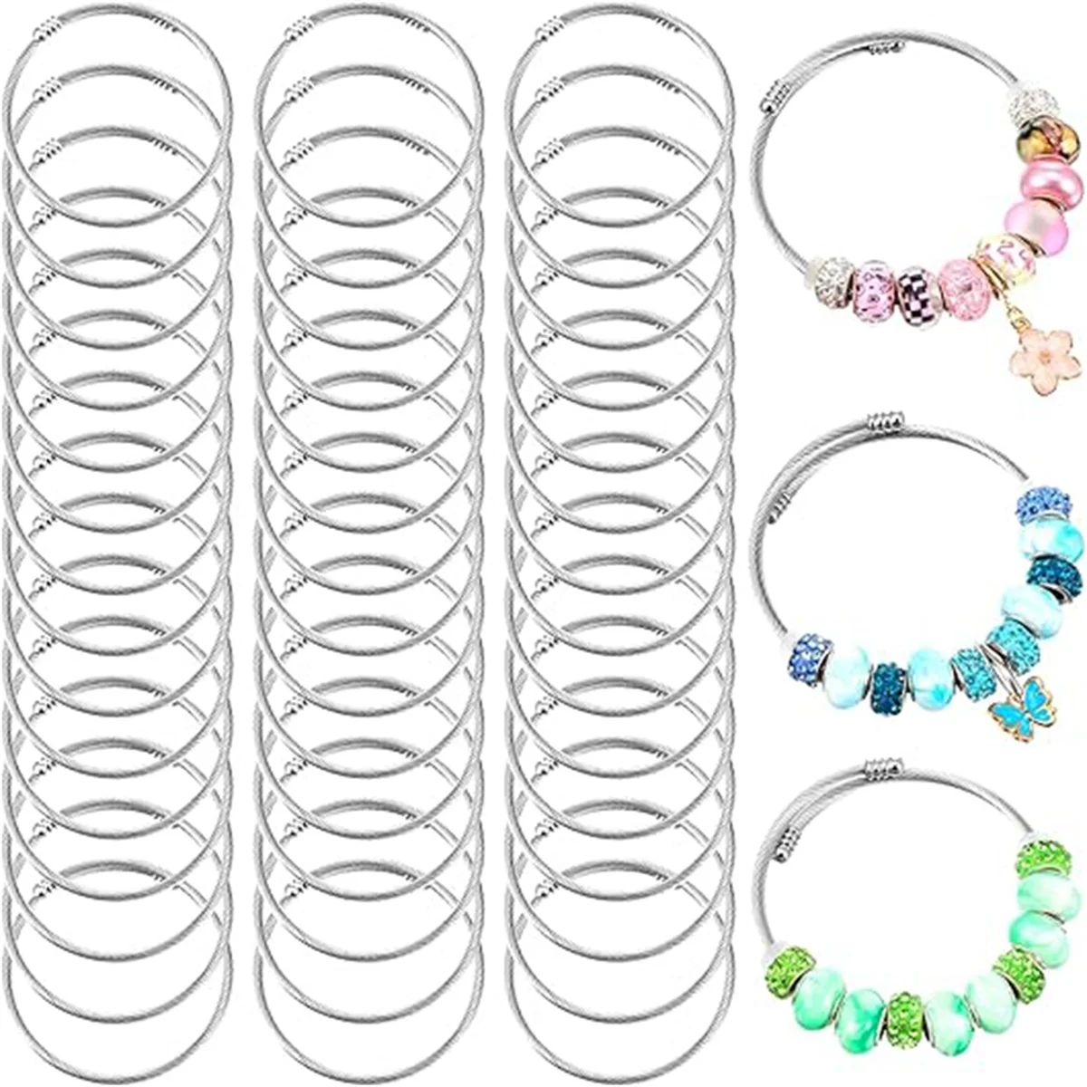 

ABGV 45Pcs Snake Charm Bracelet Set Expandable Bangle Bracelets Adjustable Silver Snake Bracelet Chain for Women DIY Jewelry