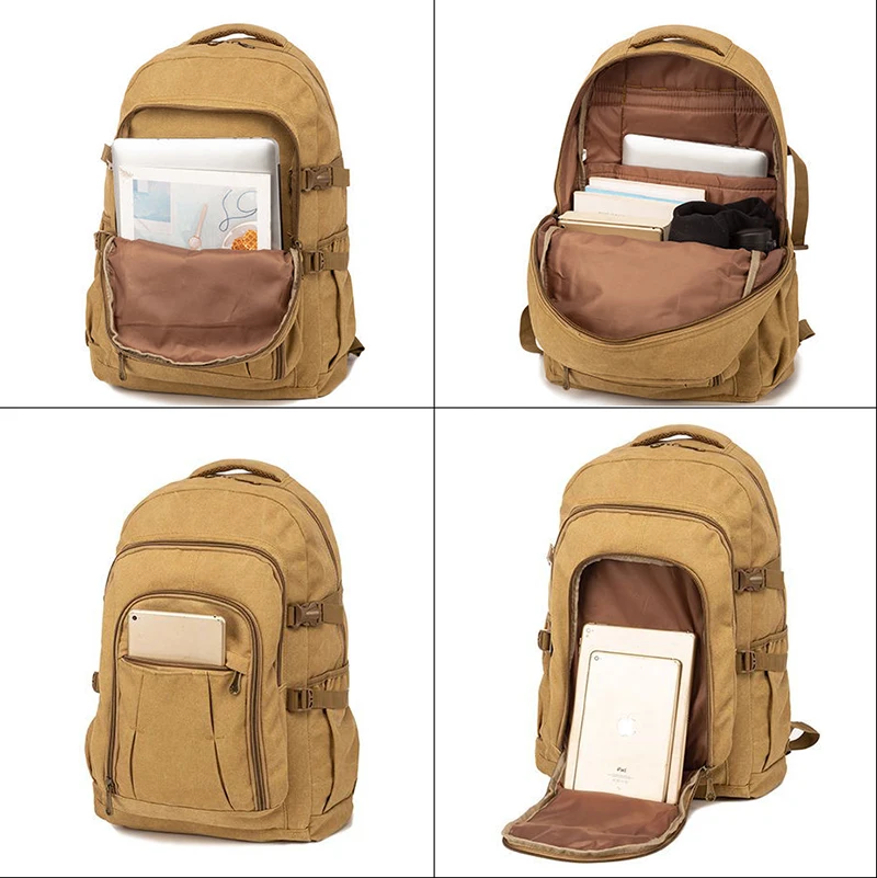 Men Canvas Backpack Zipper Rucksacks Laptop Travel Shoulder Vintage College School Bags Mochila Notebook Schoolbags