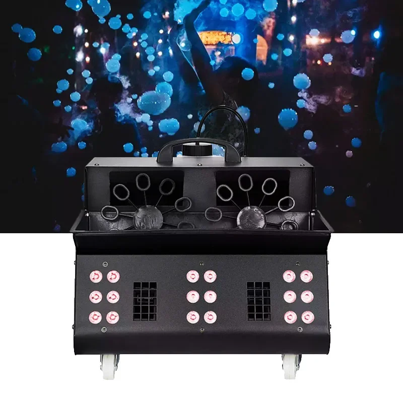 

1500w RGB LED Dmx 512 Automatic Blower Soap Bubble Fog Smoke Machine With Wireless Remote for Stage DJ Wedding Party Show Kid