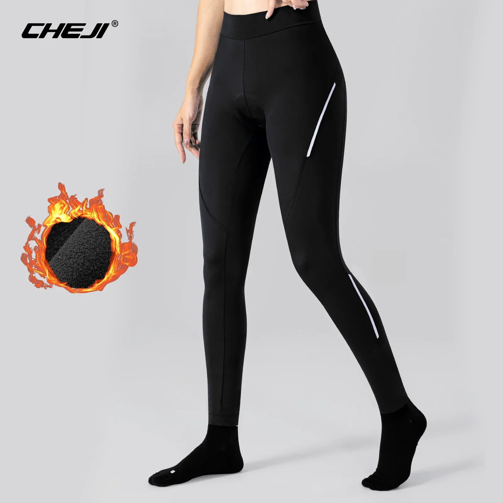 CHEJI Cycling Pants Women Cycling Long Pants with Fleece Riding Trousers Road Bicycle Padded Breathable Bike Fit Skin-friendly