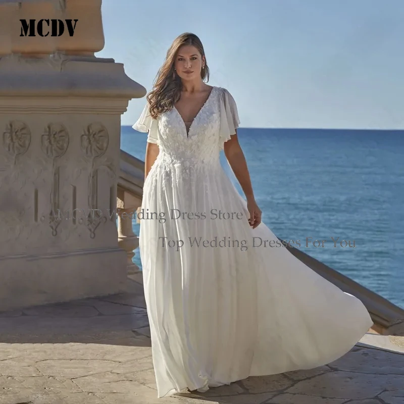 

MCDV Wedding Dress for Bride Plus Sizes Lace up Appliques Bridal Party Gown Customized Civil Brides Dresses