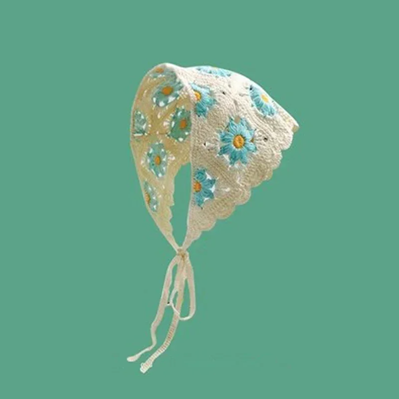 Coreano dulce lindo fresa hecho a mano Crochet triángulo diadema toalla mujeres primavera y verano viaje foto literaria Bandana
