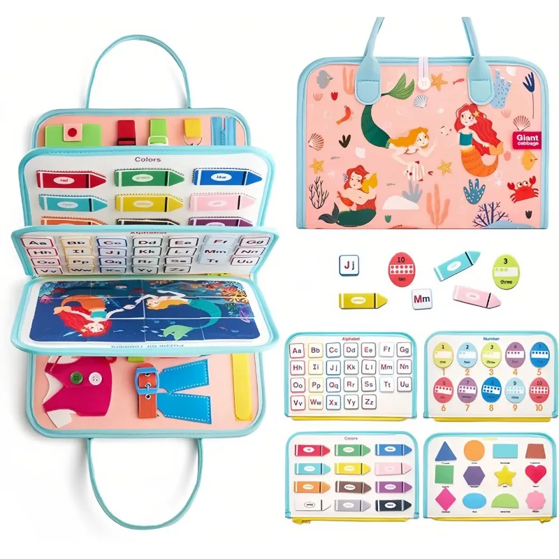 Educational Montessori Busy Board for Toddlers Sensory Activity Toy Fine Motor Skills Development Travel Learning Gift Polyester