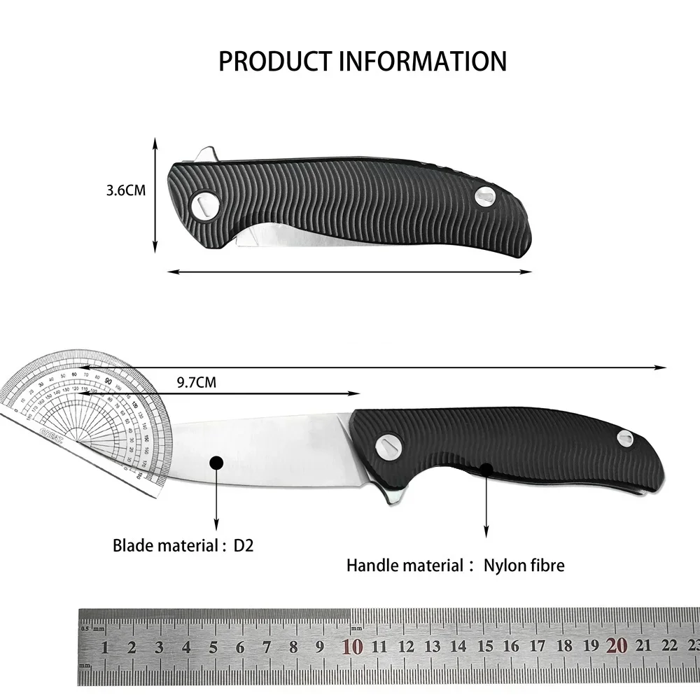 Outdoor Ball Bearing Flipper Folding Pocket Knife D2 Blade Nylon Fiber Handle Survival Tactical Knives Hunting Camping EDC Tool