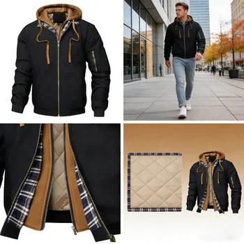 Men's Hooded Hiking Parka 5 Autumn Winter Men's Warm Windbreaker Jacket Outdoor Man Thick Windbreaker Hiking Hooded Coats Men Thermal Sports Zipper Parkas J 5