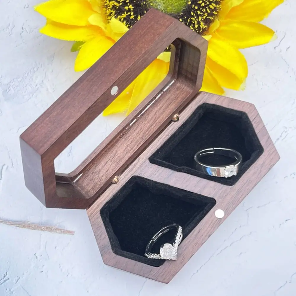 Multi-function Velvet Mini Wood Rings Box Luxury Square Rings Display Case Necklace Earrings Dust-proof Rings Bearer Box Couple