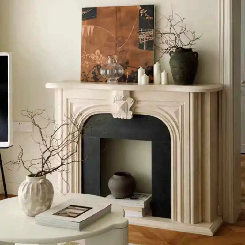 Customized French Retro Solid Wood Fireplace Cabinet American Simple Entrance Entrance Fireplace Living Room Decorative Storage