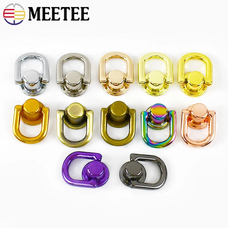 5/10Pcs Meetee 10mm Metal Bag Side D Ring Buckle Screw Rivet Nail Clasp Bags Strap Chain Connnector Sides Clip Hook Accessories