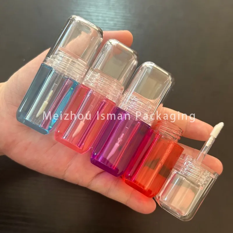 50 buah kosong biru ungu merah muda merah water gloss minyak bibir jelly penuh transparan kecil lemak persegi lip gloss tabung dengan sikat 6ml