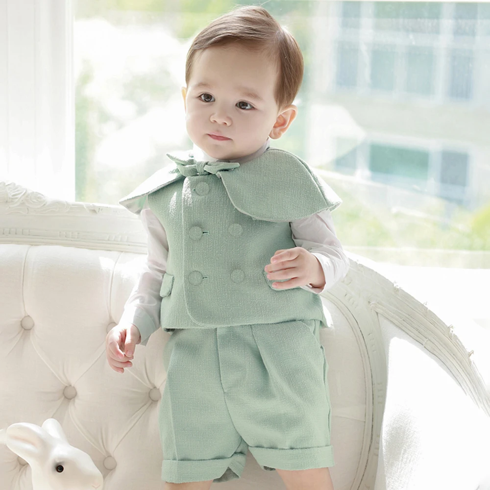 New Kids Boys Girls Green Suit Gentleman Dress Christmas Outfit Baby Clothing Sets Birthday Party Gift