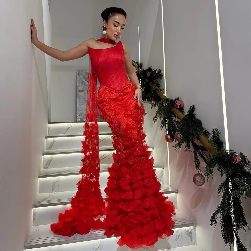 

Индивидуальное вечернее платье с цветочным декором и шарфом, без бретелек, фасон «русалка», для дня рождения, с бисером и пайетками, в стиле знаменитостей