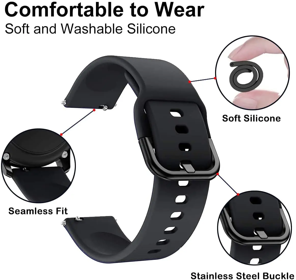 22mm 20mm Silicone Band For Samsung Galaxy Watch 6/5/4/3 Huawei Watch 3 GT2/Amazfit GTR/GTS Bracelet Wristband For Active 2 Belt