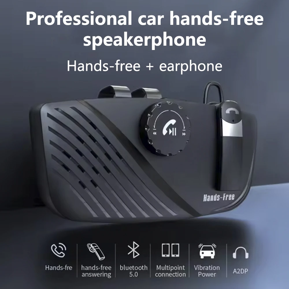 

V5.0 Car Wireless Hands-Free System Private Call Headset 2-in-1 Sun Visor Speakerphone Wireless Talk with Google/Siri Voice
