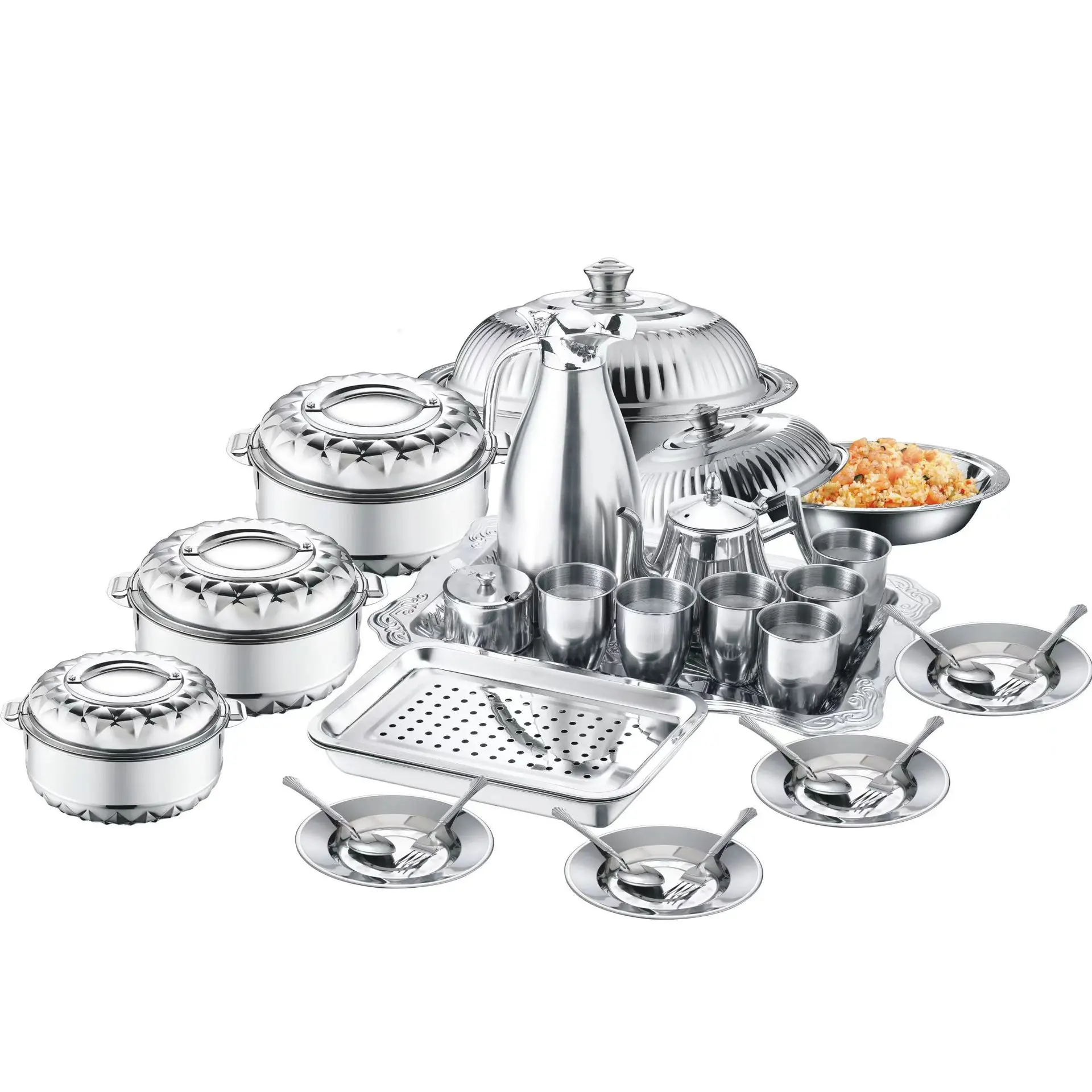 

Stainless Steel 28 Pcs Party Dinnerware Set Food Storage Container Food Serving Tray With Cups Spoon for Outdoor