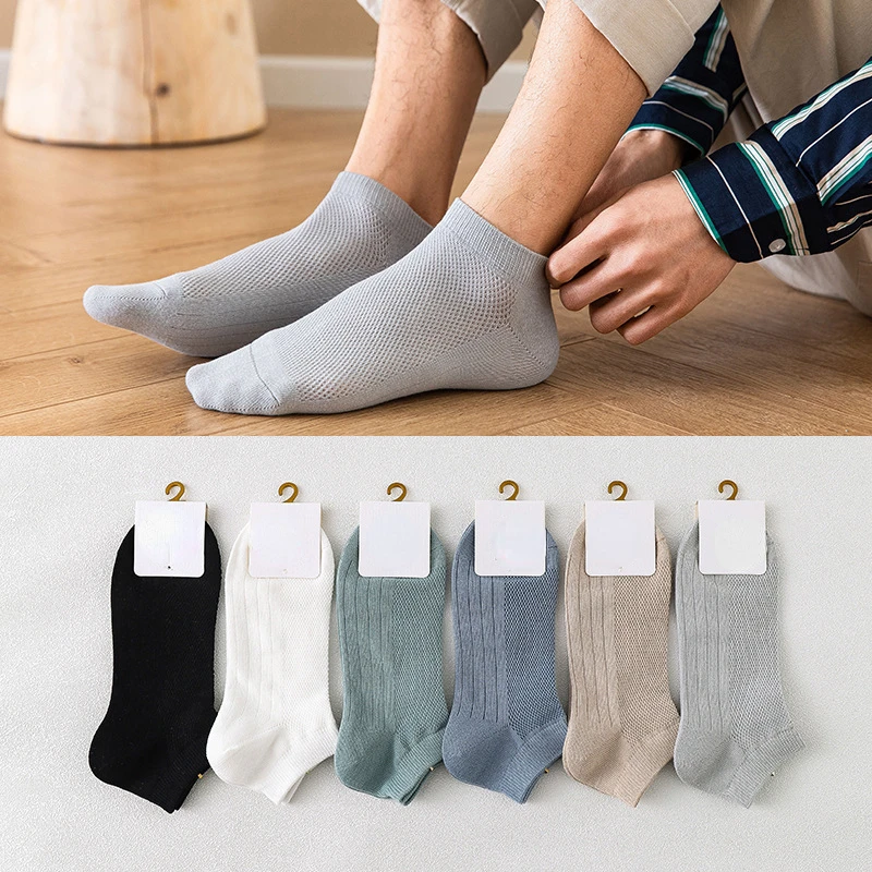 

Spring and summer new thin style solid color cotton versatile men's boat socks casual sweat-absorbent and anti-odor mesh socks