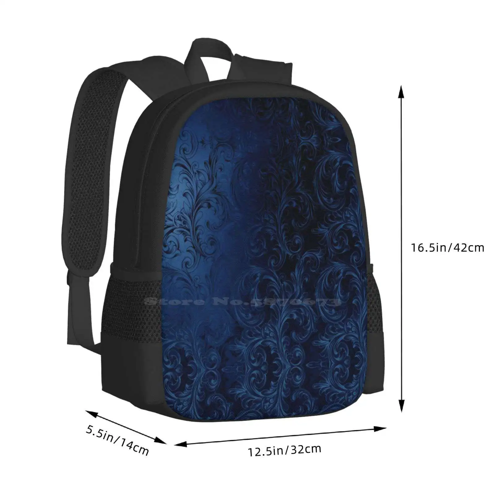 Faux Blue Velvet Swirls School Bags For Teenage Girls Laptop Travel Bags Blue Velvet Swirls