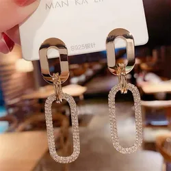 New Korean Zircon Long Dangle Earrings for Women Vintage Pearl Drop Gold Color Earring Set Trend Earings Lady's Jewelry