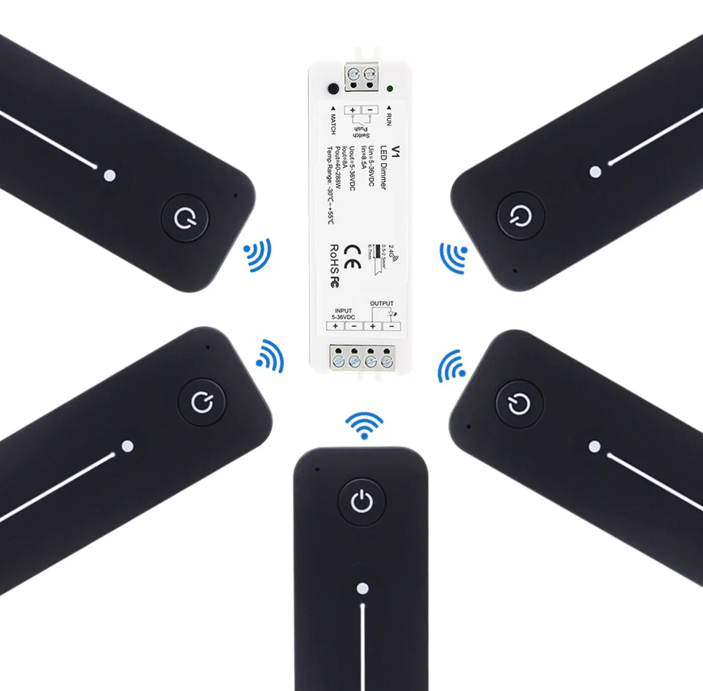 MJJC V1 LED Dimmer 12V 24V 36V 5V 8A RF 2.4G Wireless Touch Remote LED Push Dimer Siwtch for 2835 COB Single Color Strip Light
