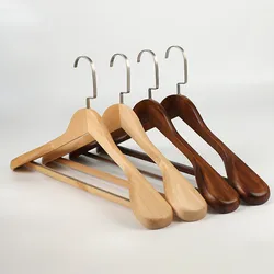 1PC High-Grade Wide Shoulder Wooden Coat Hangers - Solid Wood Suit Hotel Hanger Closet Anti-skid Seamless Clothes Drying Rack