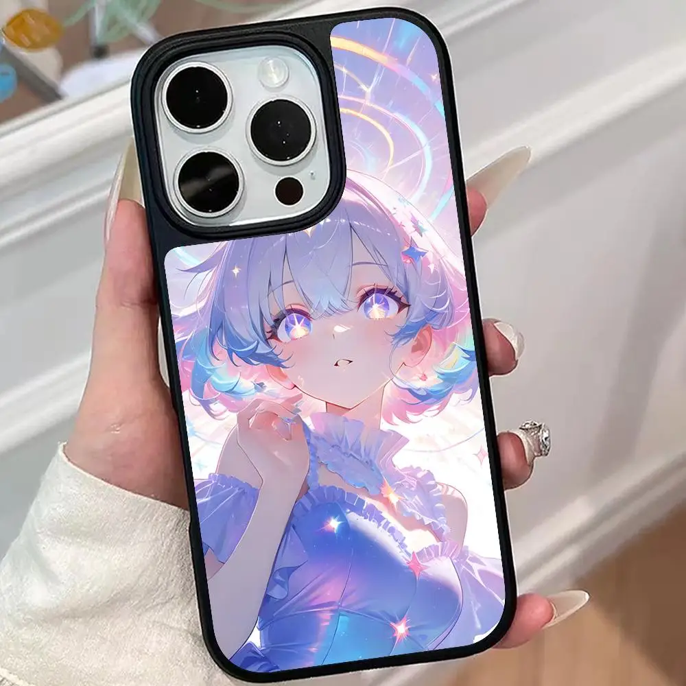 Pink Anime Girl Mobile Phone Case for iPhone 17 16 15 14 13 12 11 Air Pro Max Plus Matte Surface Colorful Cover Pretty Luxury