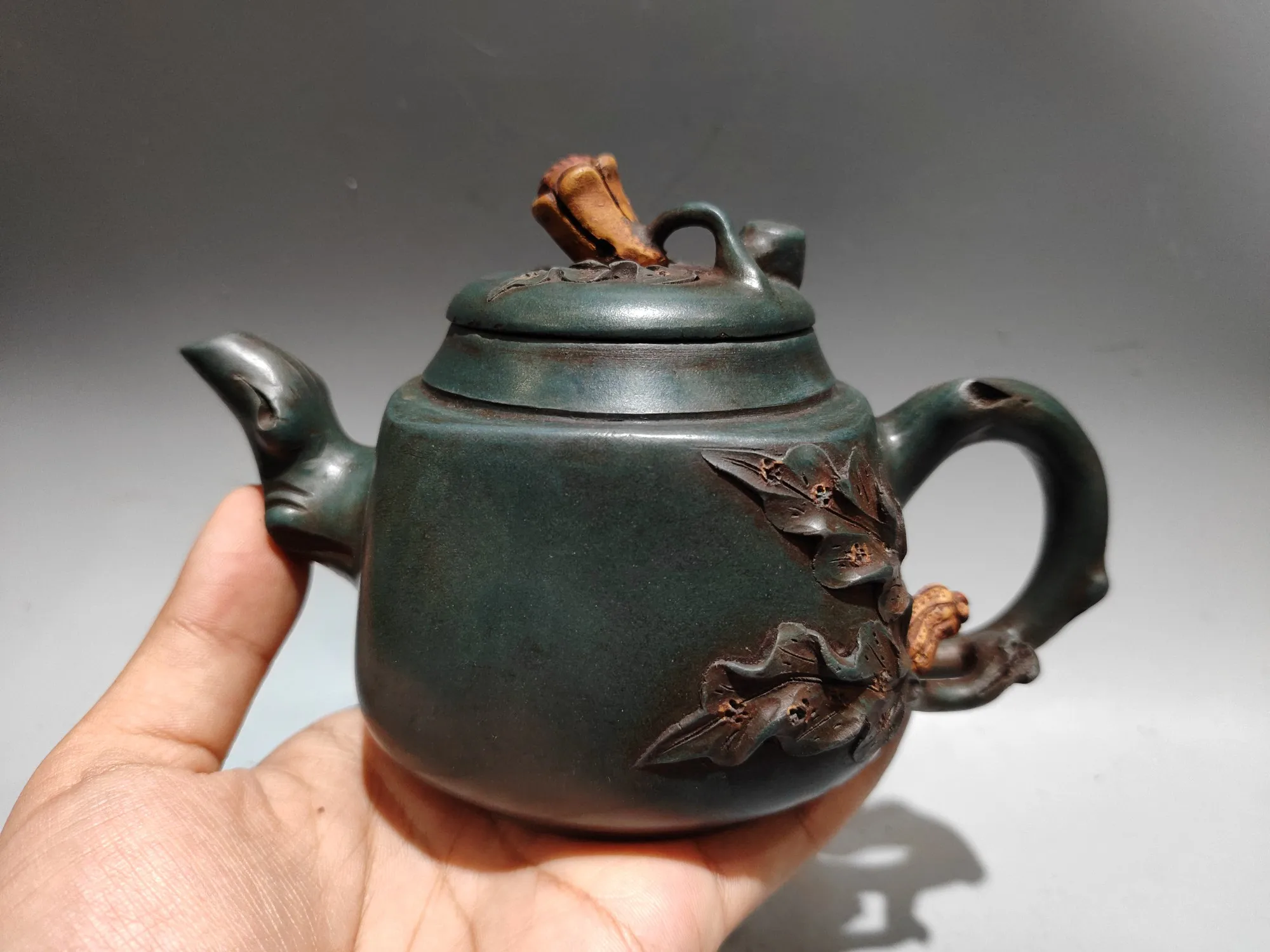 

7"Chinese Yixing Purple Clay Pot Kettle lotus root Buddha's Hand Teapot Flagon Tea Maker Office Amass wealth Ornaments