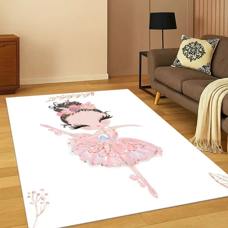 Cartoon Ballet Cute Girl Ballerina Carpet Rug for Bedroom Living Room Sofa Playroom Doormat Home Decor,Kid Area Rug Non-slip