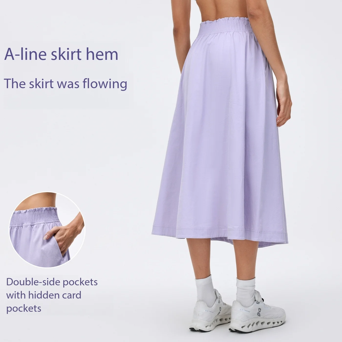 

Lemon High Waist A-Line Skirt Elastic Waist Pleated Slimming Mid-Length Qui Dry Breathable Casual Sports Skirt for Women