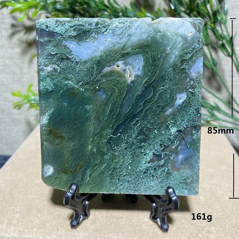 Green Moss Agate Slab Natural Stones Crystals Gemstone Meditation Geode Feng Shui Aesthetic Room Decor Home+Stand