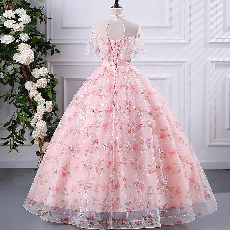 DSP Elegant A Line High Neck Floral Quinceanera Dresses for 15 Years Old Girl Princess Dress Birthday Party Dresses Prom Gown