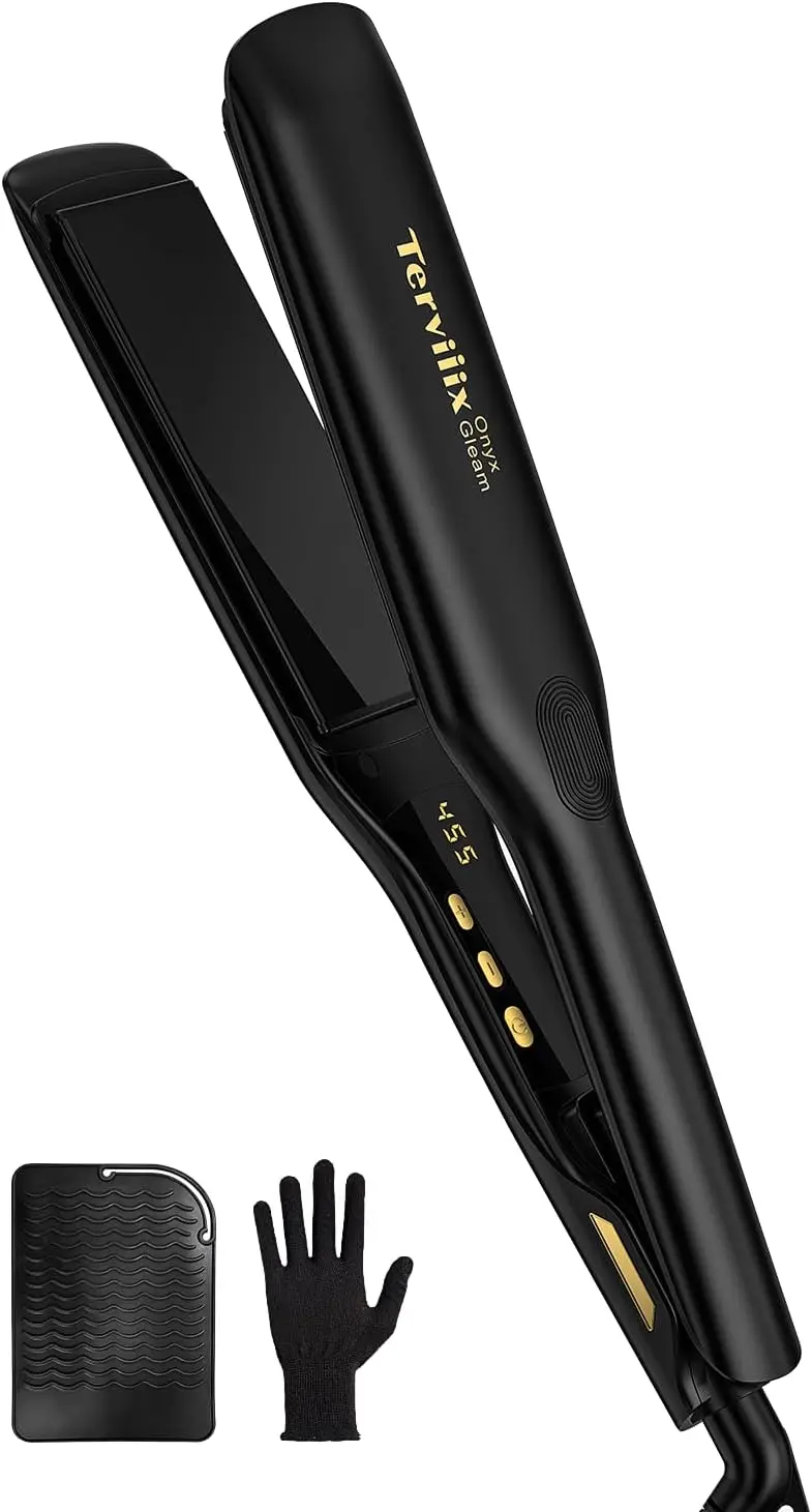 Extra Wide 1.75" Ceramic Flat Iron for Thick Natural Hair - Ionic Technology with Argan Oil & Keratin, 455F Fast Styling