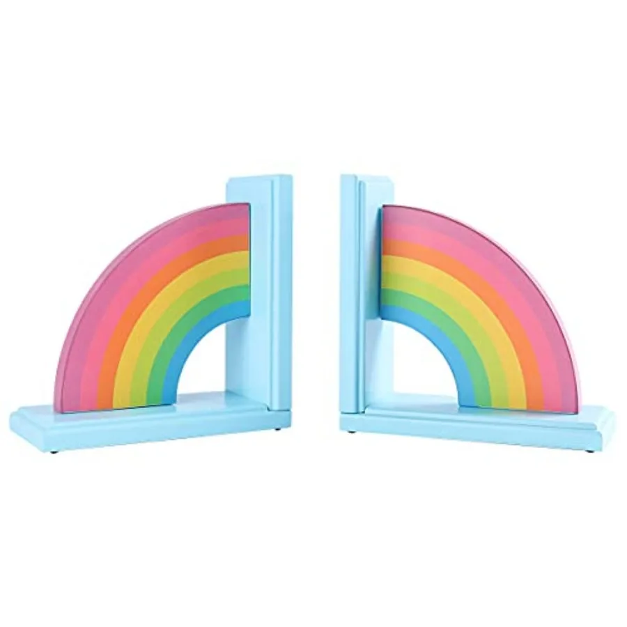 

Wooden Rainbow Book Ends Non-Skid Cute Bookends Book Stoppers for Girls Home 's Room Classroom Nursery Decor, Pack of 2