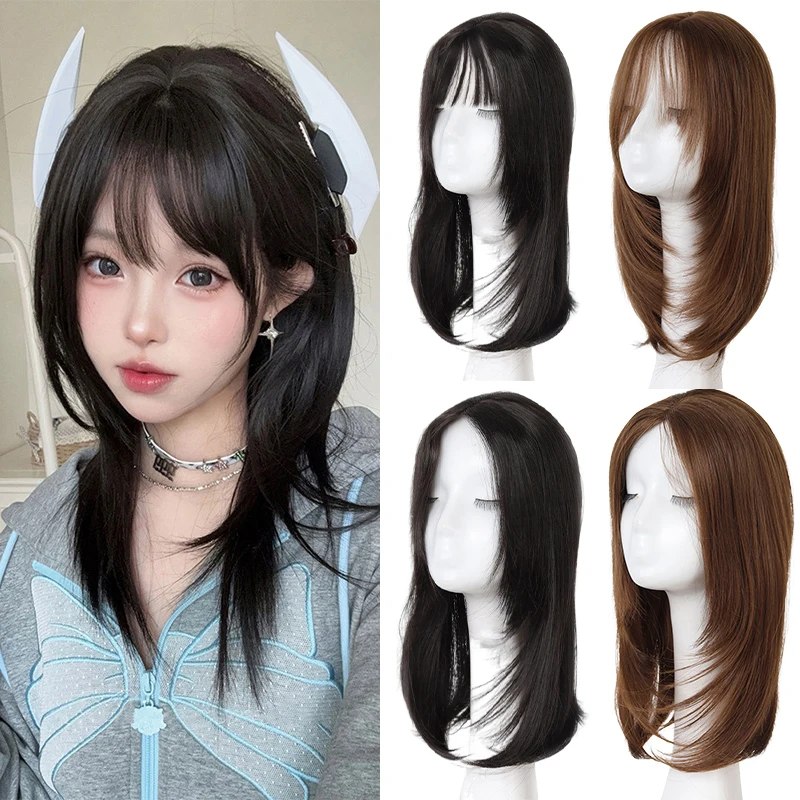 

T‑Shape Hand‑Woven Collarbone Straight Wig Topper – Synthetic Fiber, No Cap, Secure BB Clips, Add Volume & Length