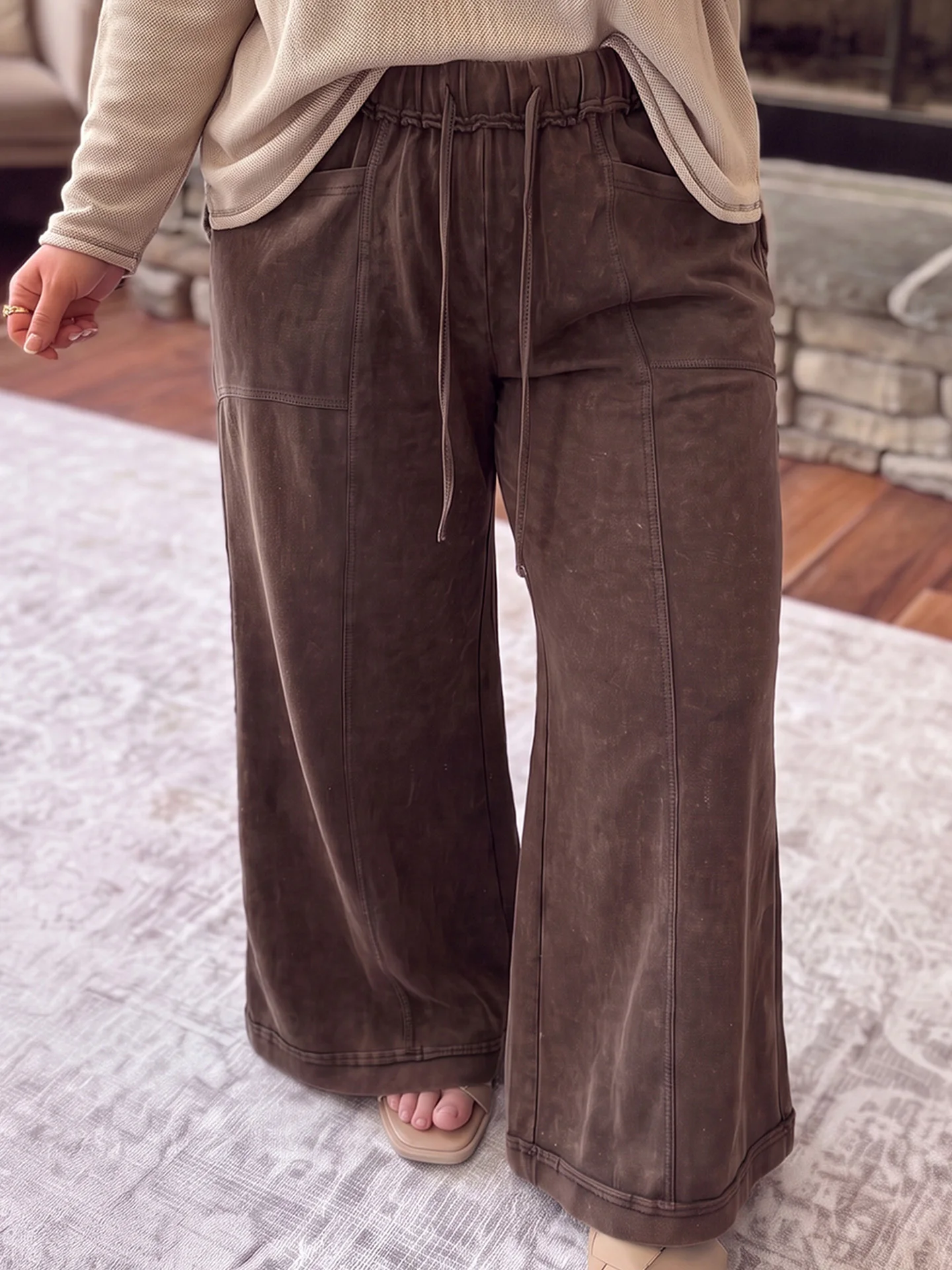 DearLover High Waist Wide Leg Casual Pants Women's Autumn Winter New Style Loose Fit Rope Buckle Pure Color Straight Cut Pants