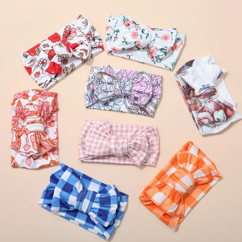 Bandeau Bebe, diadema con lazo con estampado a cuadros, accesorios para el cabello para recién nacidos, turbante de conejito grande, diademas de gran tamaño para niños y niños