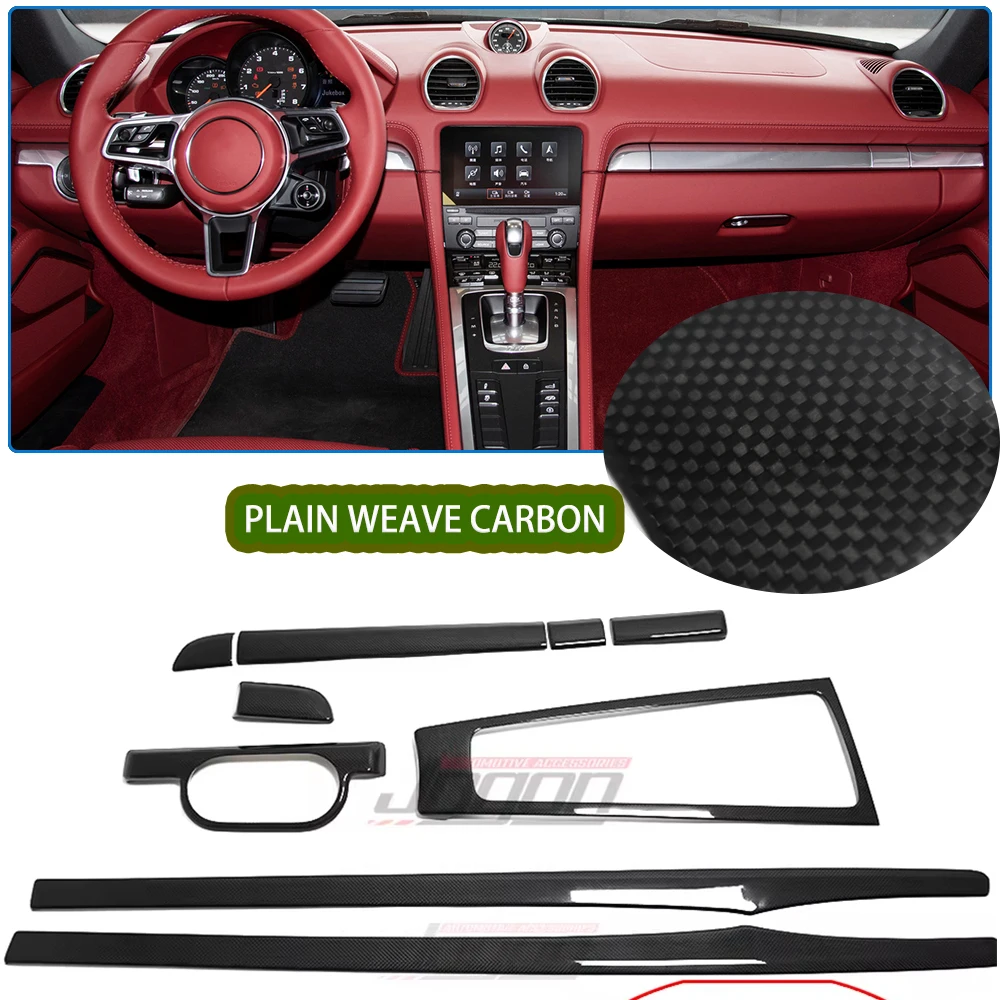 

LHD Plain Weave Carbon Fiber For Porsche 718 Boxster Cayman 982 2017-2021 Car Interior Center Console Gear Shift Door Panel Trim