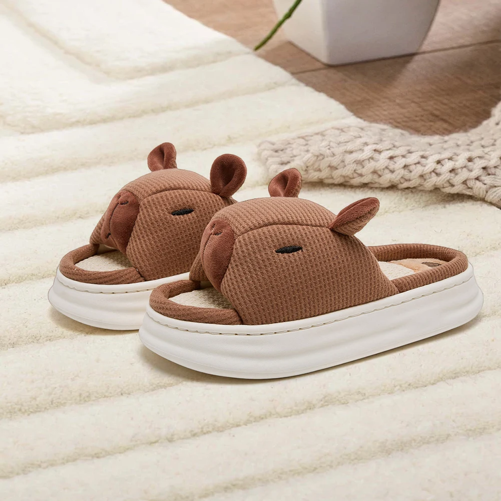 오픈 토 카피바라 슬리퍼 귀여운 동물 슬리퍼 미끄럼 방지 부드러운 실내 슬리퍼 귀여운 슬립온 슬리퍼 실내 침실용
