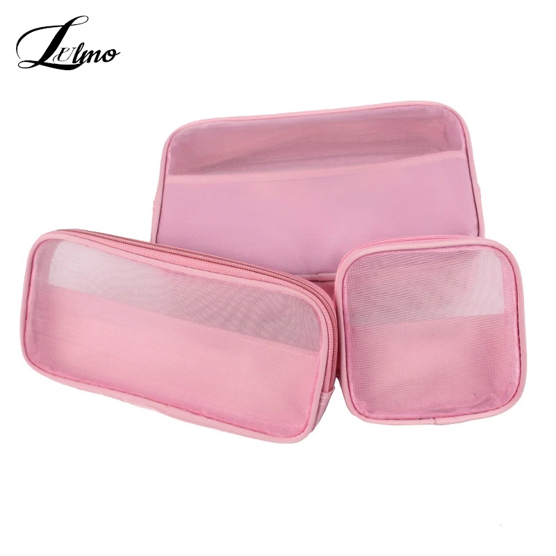 Mesh Transparent Cosmetic Bags Small Large Pink Black Makeup Bag Portable Travel Toiletry Organizer Lipstick Storage Pouch