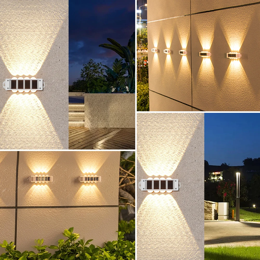 4 Stück Solar-Wandleuchten, 8 LEDs, warmweißes Licht, wasserdicht, für den Außenbereich, mit automatischer Ein-/Ausschaltfunktion, einfache Installation, ideal für die Dekoration von Innenhöfen, Gärten und Zäunen. – Detail 8