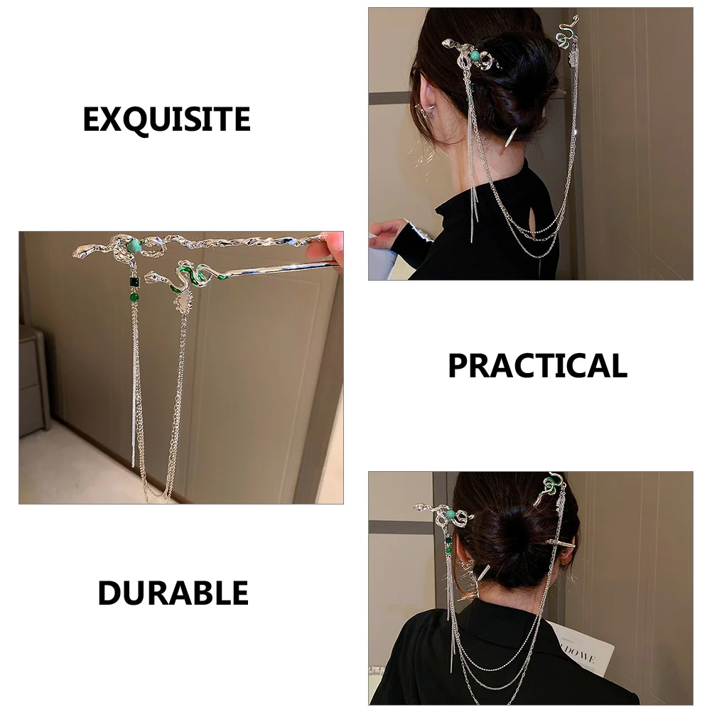 

1 set 1 Set Metal Snake Stick Dangle Chain Retro Hairpin Bun Holder Vintage Hair Accessories Women Long Hair Styling Tool