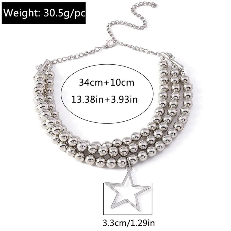 Aihua Mehrschichtige Perlenkette mit runden CCB-Kugeln für Damen, Statement-Halskette mit Sternanhänger, Choker, Y2K-Schmuckgeschenke – Detail 7
