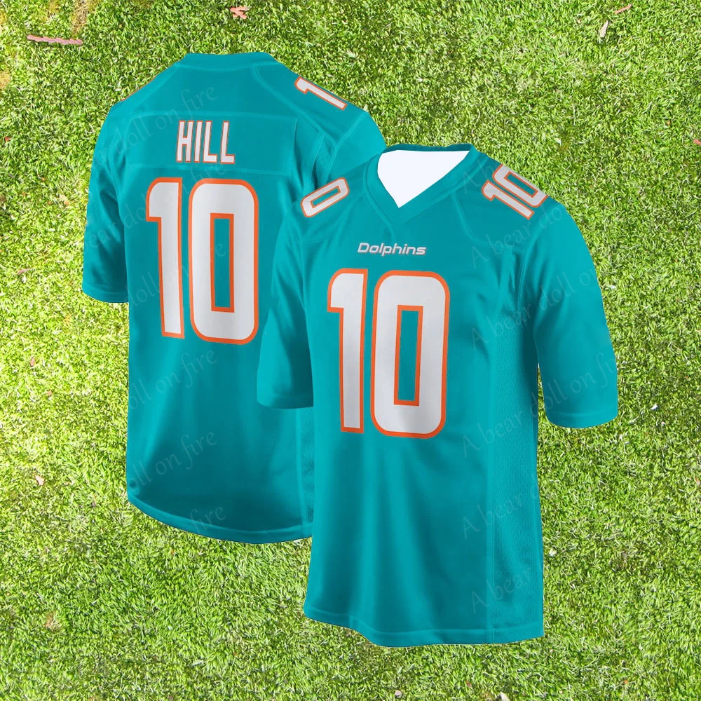 Jersey No. 10 Tyreek Hill Miami Dolphins Summer Short-Sleeved Jersey Outdoor Youth Training Wear Sports Wear Shirt Tops