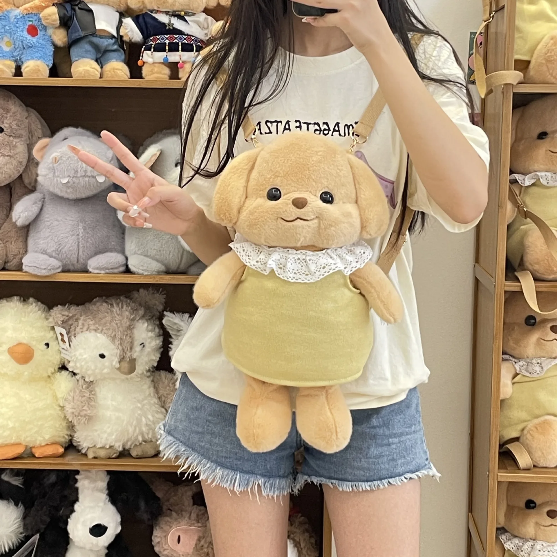 Action figure anime toys Super Cute Sylvanian Poodle Plush Backpack Yellow Puppy Super Cute Plush Toy Gifts For Girlfriend