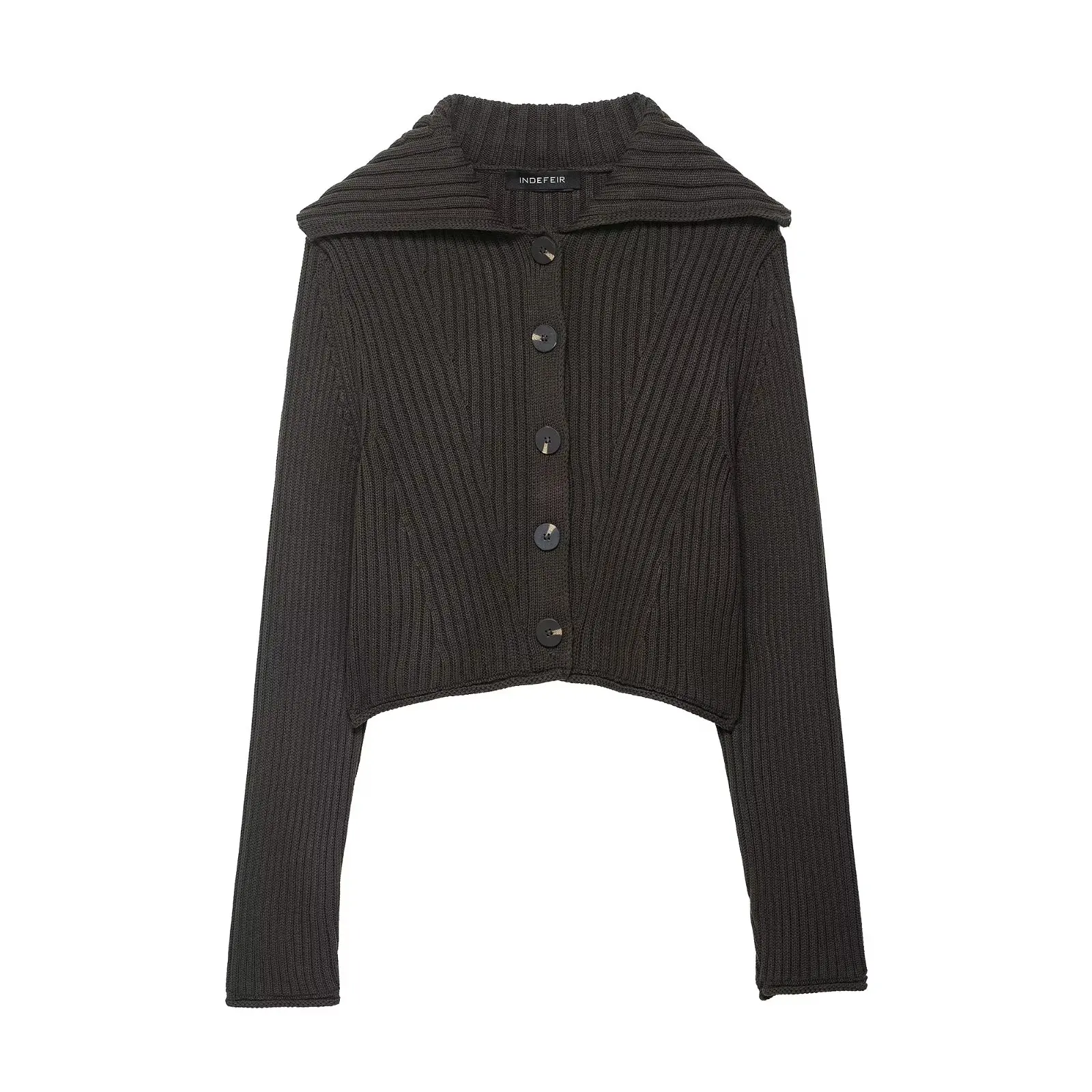 

Fall 2025 Women's Collection Ribbed Button-Up Knit Cardigan Casual Women's Style Large Lapel Single-Breasted Long-Sleeve Cardiga