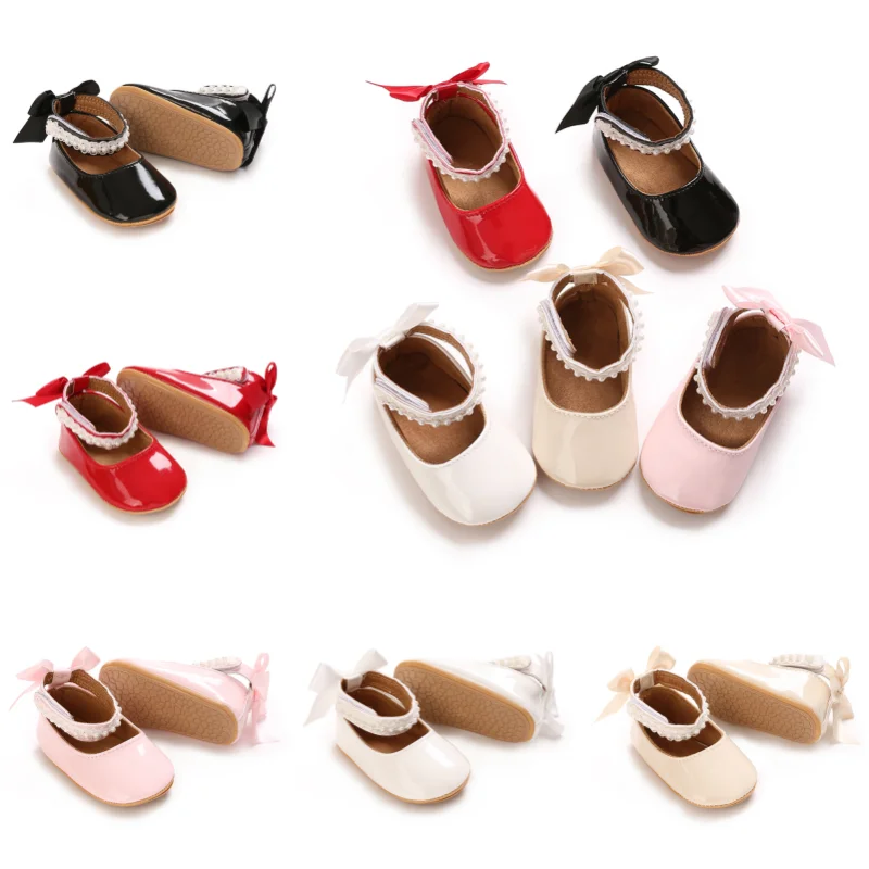 

Infant Baby Girls Mary Jane Flats Cute Pearl Wedding Princess Shoes Non-Skid Newborn Crib Shoes Casual Shoes
