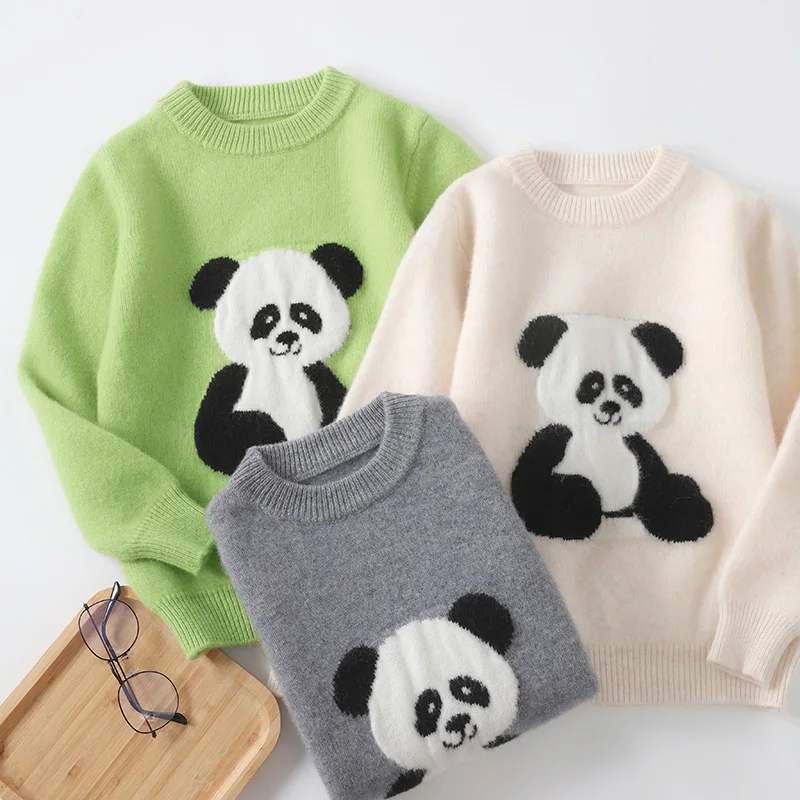 Thick Soft  O-Neck 100%  Merino Wool  Sweater Autumn And Winter  Pullover  Long Sleeve Knitwear Children's Clothing Tops view 5